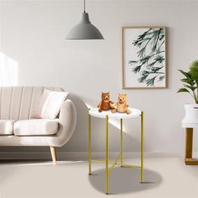 img 1 attached to 🪑 Modern Marble Round Side Table in White & Gold Finish - Elegant Accent for Living Room, Bedroom, Dining Room, Patio | Easy Assembly