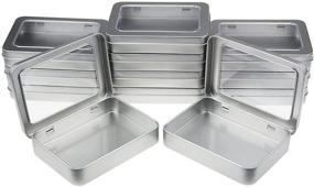 img 4 attached to 📦 Pack of 12 Rectangular Metal Storage Tins with Clear Window Hinged Lids – Ideal for Small Items and Crafts, 4.5 x 3.3 x 0.9 inch (Silver)