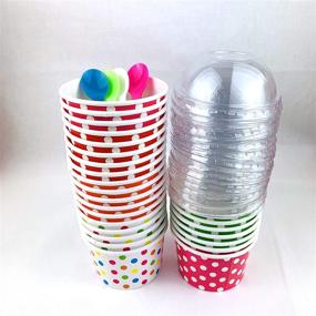 img 2 attached to 🍦 Worlds Paper Ice Cream Cups - Dome Lids, No Hole & Plastic Spoons, Polka Dot 4oz Mix 25 Set: A Delicious Solution!