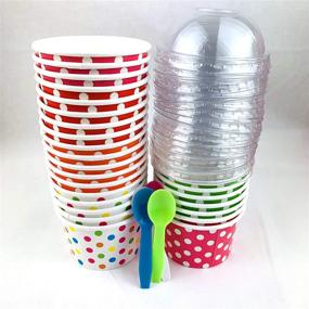 img 1 attached to 🍦 Worlds Paper Ice Cream Cups - Dome Lids, No Hole & Plastic Spoons, Polka Dot 4oz Mix 25 Set: A Delicious Solution!