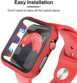 img 1 attached to Набор из двух жестких чехлов Tauri для Apple Watch Series 3 2 1 38 мм с защитным стеклом 9H, узким бампером, чувствительным к касанию, полной защитой для iWatch 38 мм - красный