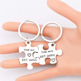 img 1 attached to 2021 Mr Mrs Est Keychain Set - FUSTMW Couple Wedding Gifts for Newlyweds, Wife, Husband, Engagement Gifts