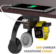 🎧 cozoo under desk headphone stand with usb charger - 3 port usb charging station, iwatch stand, dual earphone hanger hook - ul tested logo