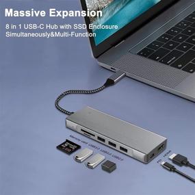 img 3 attached to 💻 8-in-1 USB-C Hub Adapter with M.2 SATA SSD External Hard Drive Enclosure, 4K HDMI, 2 USB 3.0 Ports, SD/TF Card Readers, 100W PD - Compatible with MacBook Pro, XPS