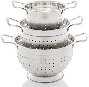 img 4 attached to 🥙 Ovente Stainless Steel Deep Colander Set - 3 Piece Kitchen Strainer with Handle & Large Stable Base for Flour Sifter, Pasta, Vegetables - Dishwasher Safe 1.5, 3, and 5 Quart Bowl Drainer, Silver C46263S