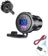 🔌 usb c & usb a dual port car charger socket: waterproof, led voltmeter, on/off switch, 12v outlet with cap - ideal for car, boat, golf cart, bus, rv, automotive marine atv truck logo