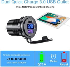 img 2 attached to 🔌 USB C & USB A Dual Port Car Charger Socket: Waterproof, LED Voltmeter, ON/Off Switch, 12V Outlet with Cap - Ideal for Car, Boat, Golf Cart, Bus, RV, Automotive Marine ATV Truck