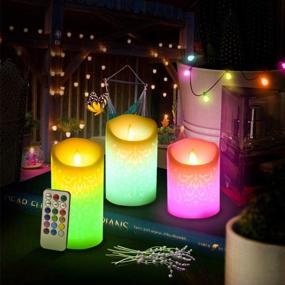 img 3 attached to Color Changing LED Flameless Candles, Set of 3 Battery Operated Real Wax Flickering Pillar Candles with Remote Control - Perfect for Halloween, Christmas, Parties