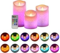 color changing led flameless candles, set of 3 battery operated real wax flickering pillar candles with remote control - perfect for halloween, christmas, parties logo