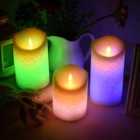 img 2 attached to Color Changing LED Flameless Candles, Set of 3 Battery Operated Real Wax Flickering Pillar Candles with Remote Control - Perfect for Halloween, Christmas, Parties