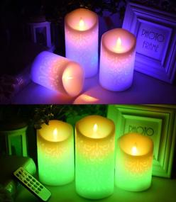 img 1 attached to Color Changing LED Flameless Candles, Set of 3 Battery Operated Real Wax Flickering Pillar Candles with Remote Control - Perfect for Halloween, Christmas, Parties