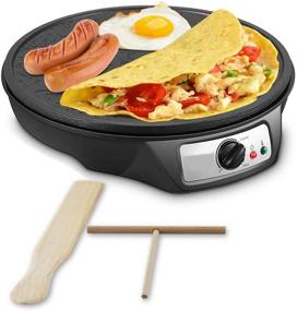 img 4 attached to 🥞 J-Jati 12-Inch Electric Crepe Maker - Nonstick Breakfast Griddle Hot Plate with Adjustable Temperature Control and LED Indicator Light, Including Wooden Spatula and Batter Spreader