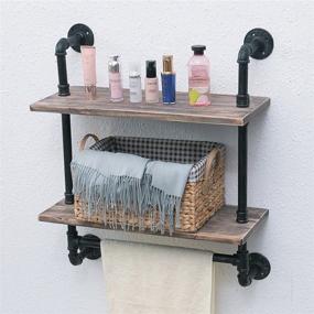 img 2 attached to 📚 Impressive Industrial Pipe Shelf with Towel Bar: Rustic 24" Towel Racks for Bathroom, 2 Layer Wood Pipe Shelves