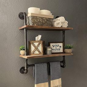 img 3 attached to 📚 Impressive Industrial Pipe Shelf with Towel Bar: Rustic 24" Towel Racks for Bathroom, 2 Layer Wood Pipe Shelves