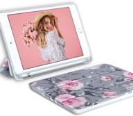 🌸 yelovehaw floral gray leaves pattern ipad mini 5 case - slim trifold folio smart cover with pencil holder, auto sleep/wake - suitable for women and girls - 5th gen 2019 (pink flowers) logo