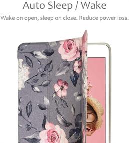 img 2 attached to 🌸 YeLoveHaw Floral Gray Leaves Pattern iPad Mini 5 Case - Slim Trifold Folio Smart Cover with Pencil Holder, Auto Sleep/Wake - Suitable for Women and Girls - 5th Gen 2019 (Pink Flowers)