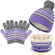 теплый комплект зимней шапки-шарфа-перчаток для детей малышей (2-7 лет) - шапка с помпоном, греющая шею и перчатки с флисовой подкладкой. логотип