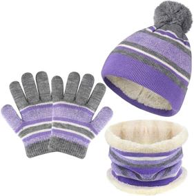 img 4 attached to Warm Winter Beanie Scarf Gloves Set for Kids Toddlers (Ages 2-7) - Pompom Cap Neck Warmer Gloves with Fleece Lining