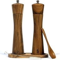 🧂 finnhomy salt and pepper grinder set with acacia wood adjustable coarseness pepper mill, wooden stand, cleaning brush & spoon, refillable pepper grinder, 2-pack salt and pepper shakers, 8.5 inches logo