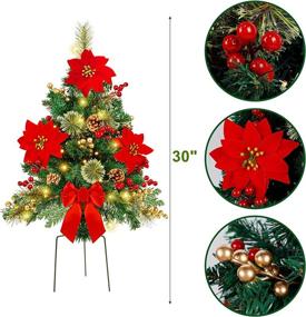 img 2 attached to 🎄 Glintoper Set of 2 30-Inch Pathway Christmas Trees - Lighted Artificial Christmas Urn Filler with Pre-lit Lights, Poinsettia Flowers Ornaments Outdoor Decor for Yard Garden Porch Driveway - Waterproof