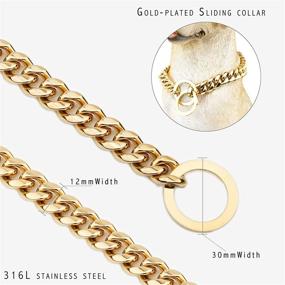 img 3 attached to 🐶 Premium Dog Chain Collar - Gold/Black, 12/15mm Width, 12-26" Long - Ideal for Training and Walking, with Sliding Tightening Function