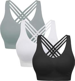 img 4 attached to AKAMC 3-Pack Women's Medium Support Cross Back Wireless Removable Cups Yoga Sports Bra