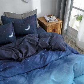 img 3 attached to 🌙 Queen Size Kids Duvet Cover Set - Moon Star Bedding, 3-Piece Soft Microfiber Comforter Cover with Zipper Closure and Corner Ties - Includes 1 Blue Ombre Duvet Cover & 2 Pillowcases (Comforter Not Included)