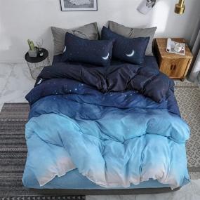 img 4 attached to 🌙 Queen Size Kids Duvet Cover Set - Moon Star Bedding, 3-Piece Soft Microfiber Comforter Cover with Zipper Closure and Corner Ties - Includes 1 Blue Ombre Duvet Cover & 2 Pillowcases (Comforter Not Included)