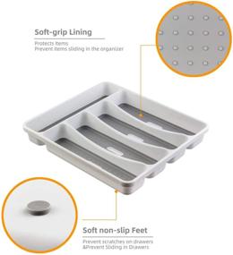 img 1 attached to LeMuna Plastic Cutlery Tray - Kitchen Drawer Organizer, 5 Compartment Flatware Storage Tray, Soft-Grip Lining and Non-Slip Rubber Feet