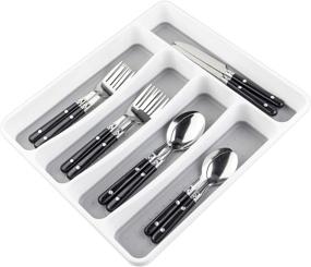 img 4 attached to LeMuna Plastic Cutlery Tray - Kitchen Drawer Organizer, 5 Compartment Flatware Storage Tray, Soft-Grip Lining and Non-Slip Rubber Feet