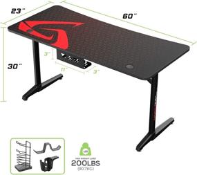 img 2 attached to 🎮 Eureka Ergonomic Gaming Desk 60 inches: Large Computer Gaming Desk for Home Office, PC Gamer Desk with Mouse Pad, Headset Hook, Cup Holder, Cable Management - Black