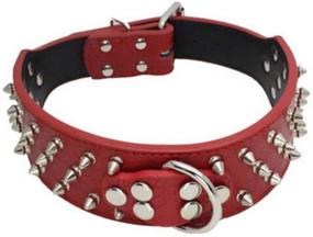 img 2 attached to 🐶 Adjustable Leather Bull Terrier Collar with Spiked Rivet Studded Metals Buckle, D-Ring - Ideal for Daily Activities - Avenpets 3 Rows