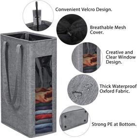 img 1 attached to 🧺 Upgrade-Grey Chrislley Visual Window Laundry Hamper, 25in Slim Basket with Handle - Foldable 66L Durable Thin Laundry Organizer for Corner Narrow Spaces