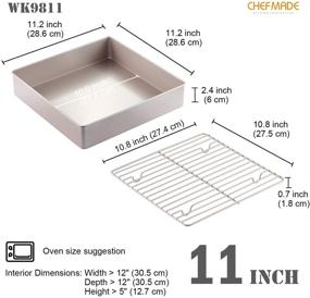 img 3 attached to 🍳 CHEFMADE Roasting Pan with Rack, 11-Inch Non-Stick Square Deep Dish Cake Pan with Wire Rack for Oven Baking, BBQ, Jelly Roll and Roasting, Champagne Gold, 11.2&#34; x 11.2&#34; x 2.4&#34;