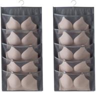 👚 maximize closet space with gray hanging organizer: dual-sided wall shelf storage bags for bra, underwear, socks, and more - 10 expandable mesh pockets & rotating metal hanger logo