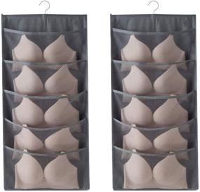 img 4 attached to 👚 Maximize Closet Space with Gray Hanging Organizer: Dual-Sided Wall Shelf Storage Bags for Bra, Underwear, Socks, and More - 10 Expandable Mesh Pockets & Rotating Metal Hanger