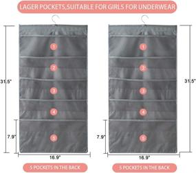 img 3 attached to 👚 Maximize Closet Space with Gray Hanging Organizer: Dual-Sided Wall Shelf Storage Bags for Bra, Underwear, Socks, and More - 10 Expandable Mesh Pockets & Rotating Metal Hanger