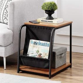 img 4 attached to VECELO Modern Nightstand Side End Table: Convenient Magazine Holder, Stackable, Easy Assembly, Brown Finish – Perfect for Office, Living Room, and Small Spaces