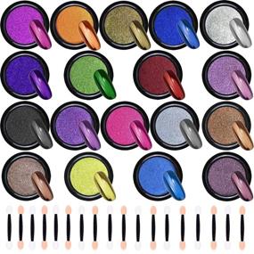 img 4 attached to 💅 Duufin 18 Jars Metallic Chrome Nail Powder with Mirror Effect - Manicure Pigment for Nail Art, includes 18 Pcs Eyeshadow Sticks - 1g/Jar