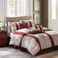 madison park donovan queen size bed comforter set - taupe/burgundy, jacquard pattern - 7-pieces bedding set - ultra soft microfiber bedroom comforters logo