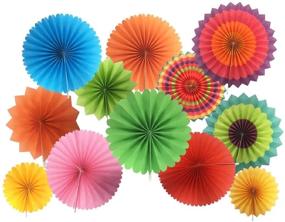 img 4 attached to 🎉 Hanging Paper Fans Decorations: Colorful Round Pattern Paper Garlands for Birthday, Wedding, Graduation Events - Set of 12