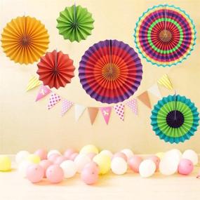 img 1 attached to 🎉 Hanging Paper Fans Decorations: Colorful Round Pattern Paper Garlands for Birthday, Wedding, Graduation Events - Set of 12