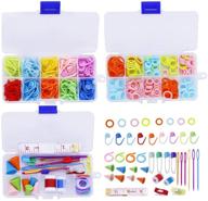 complete knitting and crochet kit: 381-piece stitch ring markers, colorful locking counter stitch needle clips, and weaving tools with 3 storage boxes logo