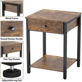 img 3 attached to Industrial Nightstand Set of 2 with Drawer and Storage Shelf - Rustic Wood Bedside Table for Bedroom, Living Room, Sofa Couch, Hall - Easy Assembly