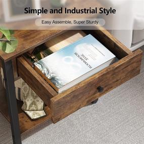 img 1 attached to Industrial Nightstand Set of 2 with Drawer and Storage Shelf - Rustic Wood Bedside Table for Bedroom, Living Room, Sofa Couch, Hall - Easy Assembly