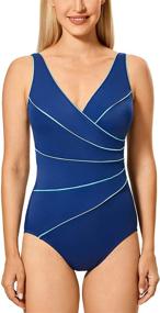 img 2 attached to 👙 Flattering Plus Size Slimming Swimwear: DELIMIRA Women's One Piece Piped Swimsuit