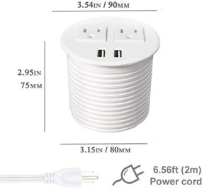 img 1 attached to 💻 Power Grommet with USB: Desk Desktop Power Data Outlet with 2 AC Outlets and 2 USB Ports – 6'ft Heavy Duty Power Cord, White