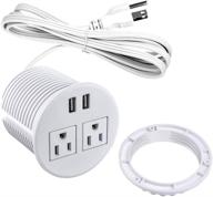 💻 power grommet with usb: desk desktop power data outlet with 2 ac outlets and 2 usb ports – 6'ft heavy duty power cord, white logo