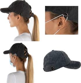 img 2 attached to 🧢 Funky Junque Women's Criss Cross Hat with Side Buttons - Ponytail Messy Bun Baseball Cap