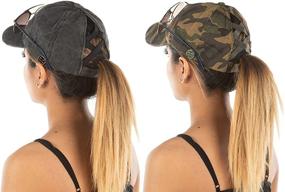 img 4 attached to 🧢 Funky Junque Women's Criss Cross Hat with Side Buttons - Ponytail Messy Bun Baseball Cap